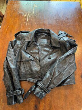 Bonsai Croc Embossed Black Leather Cropped Moto Jacket Size S